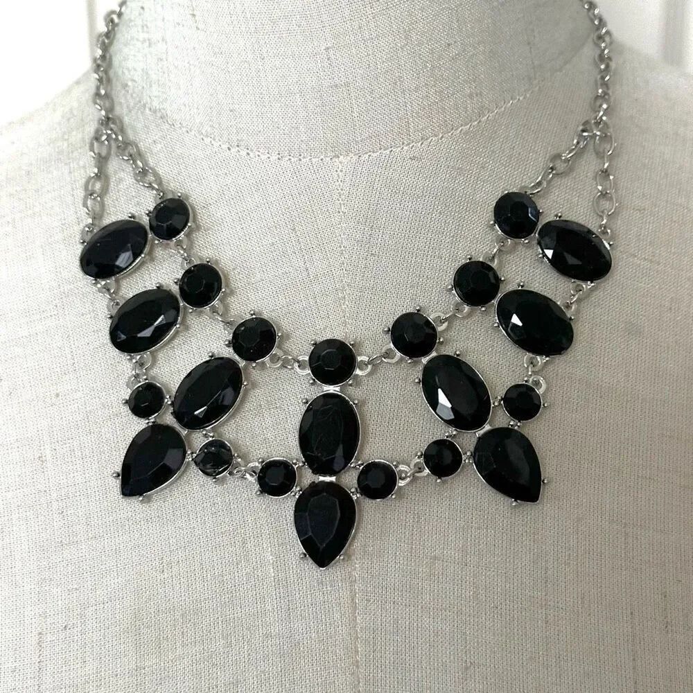 Black and silver tone statement necklace